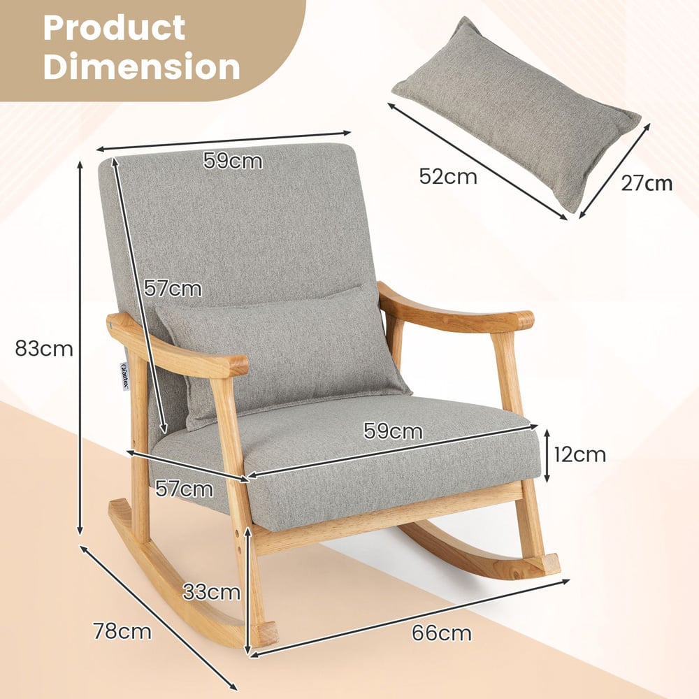 Costway Grey Upholstered Rocking Chair Image 9