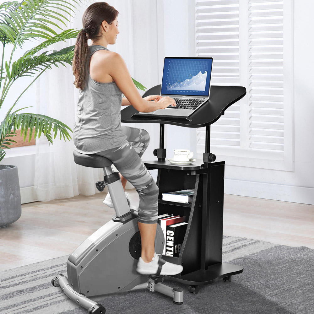 Costway Black Height Adjustable Laptop Desk with Wheels Image 3