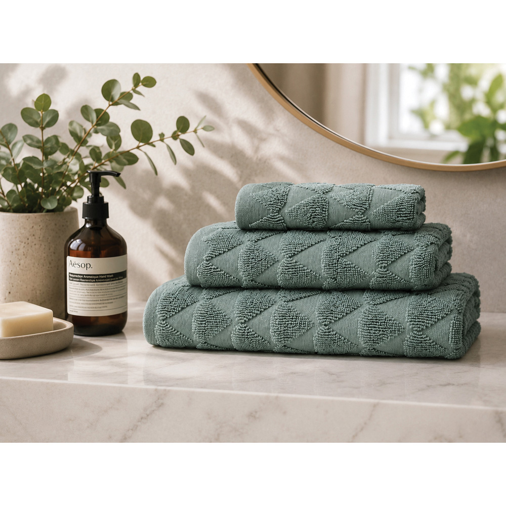 Bellissimo Home Cotton Jadeite Green Teardrop Jacquard Heavyweight Hand Towel 2 Pack Image 2