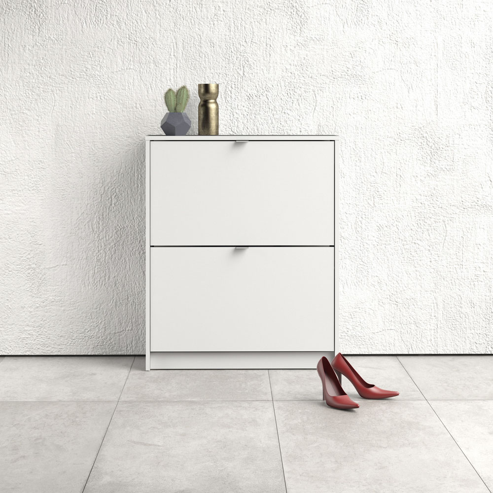 Florence Shoes 2 Flip Door Double Layer White Shoe Storage Cabinet Image 8