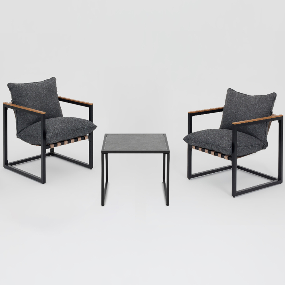 Home Detail Marbella 2 Seater Black Balcony Lounge Set with Dark Grey Cushions Image 2