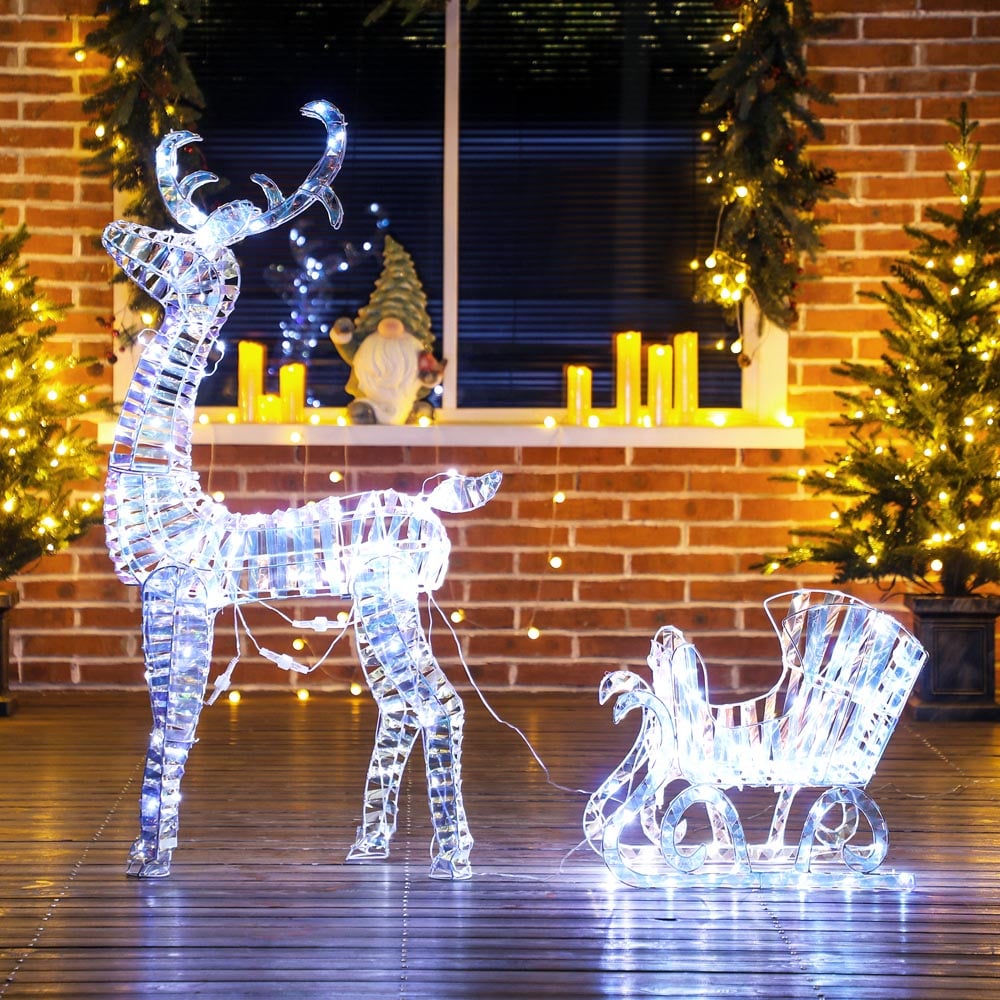Everglow 170 Warm White LED Reindeer with Sleigh Christmas Decoration Image 1