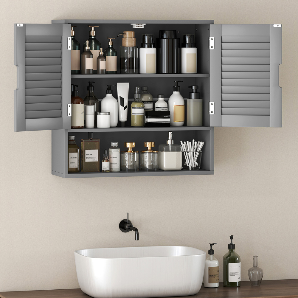 Portland 2 Door Single Shelf Grey Wall-Mounted Bathroom Storage Cabinet Image 3