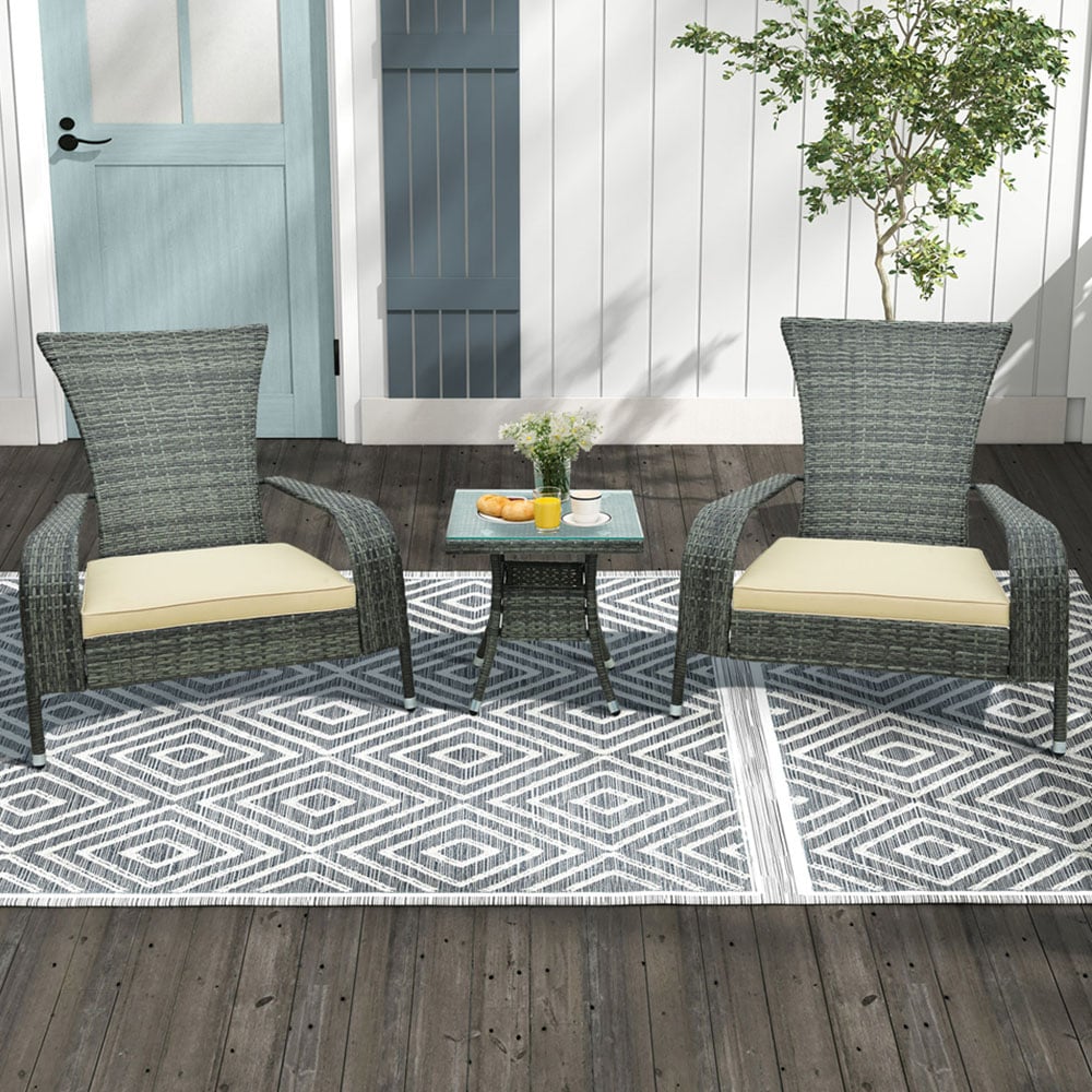 Costway 2 Seater Wicker Adirondack Bistro Set with Cushion Beige Image 1
