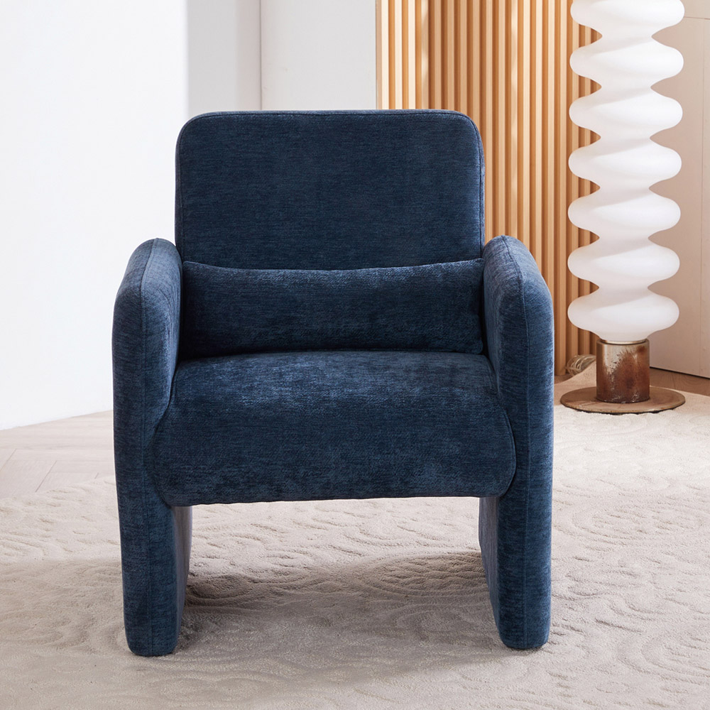 Living and Home Blue Chenille Upholstered Accent Chair with Lumbar Pillow Image 8