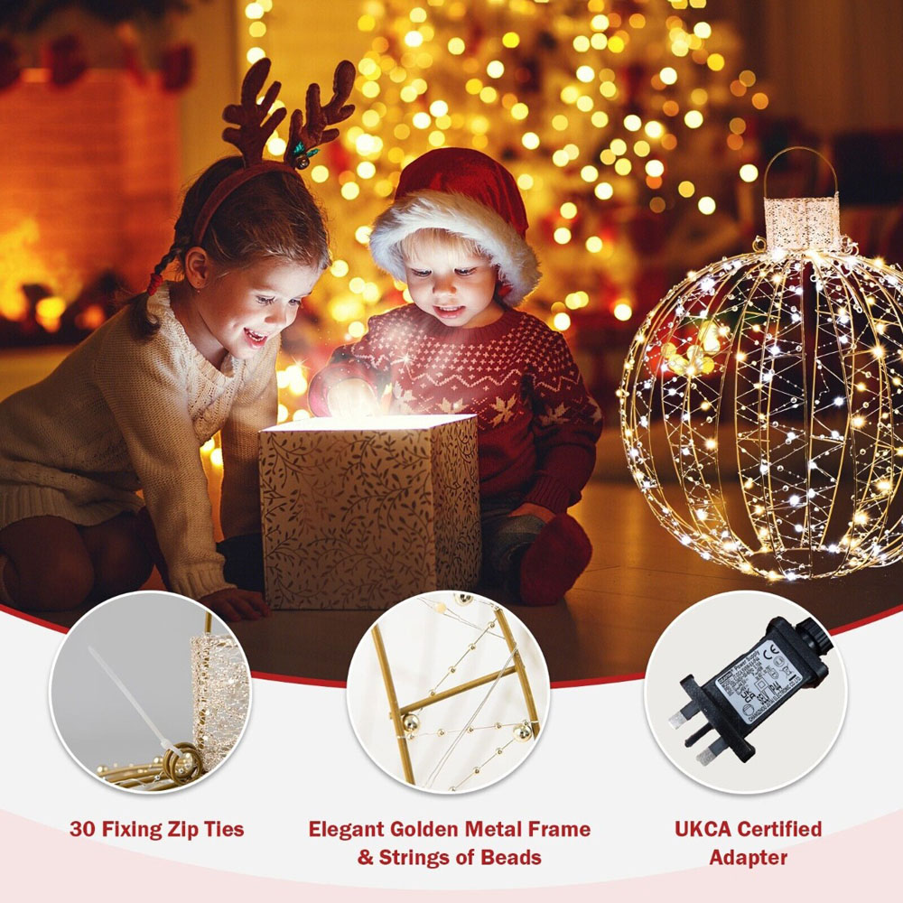 Costway Golden LED Ball Light Christmas Decoration 3 Pack Image 5