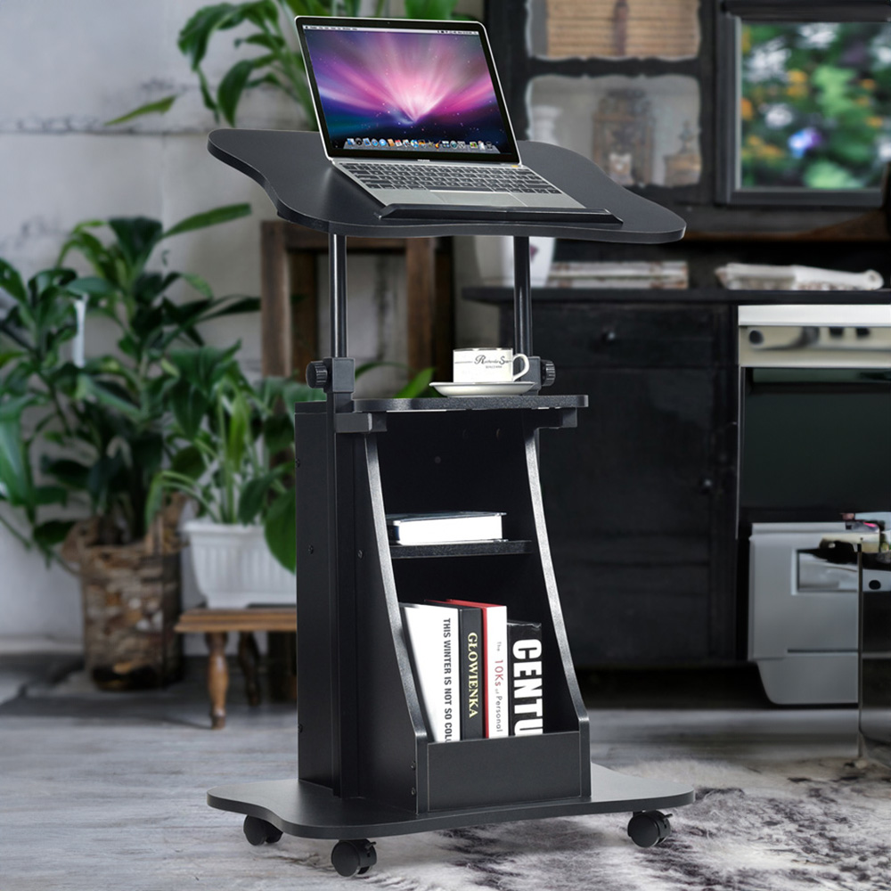 Costway Black Height Adjustable Laptop Desk with Wheels Image 1