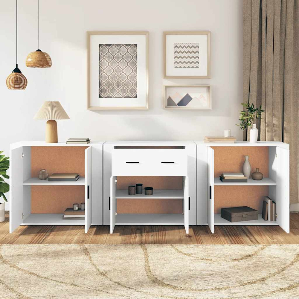 vidaXL 2 Door White Sideboard Set of 3 Image 1