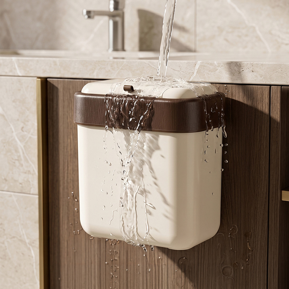 Living and Home Cream White Hanging Kitchen Bin with Lid 9L Image 7
