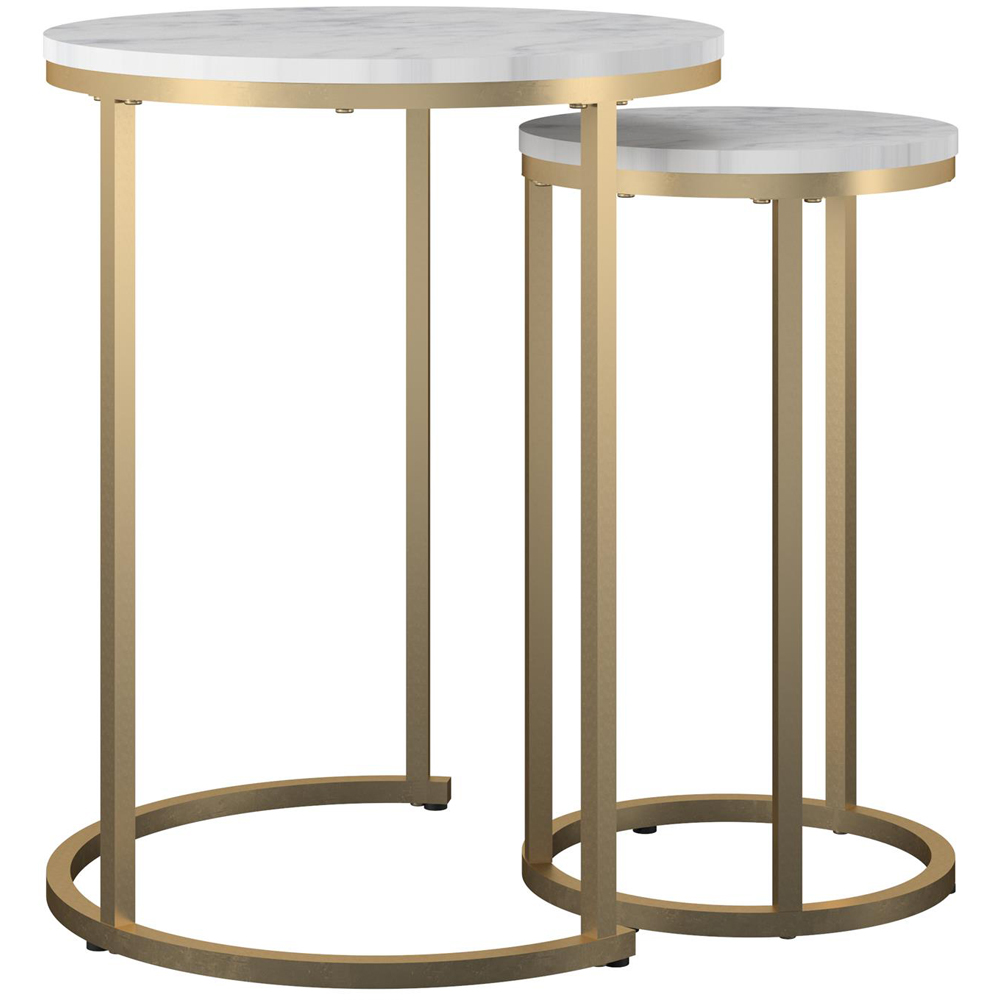 Dorel Home White Marble and Gold Nest of Tables Set of 2 Image 3