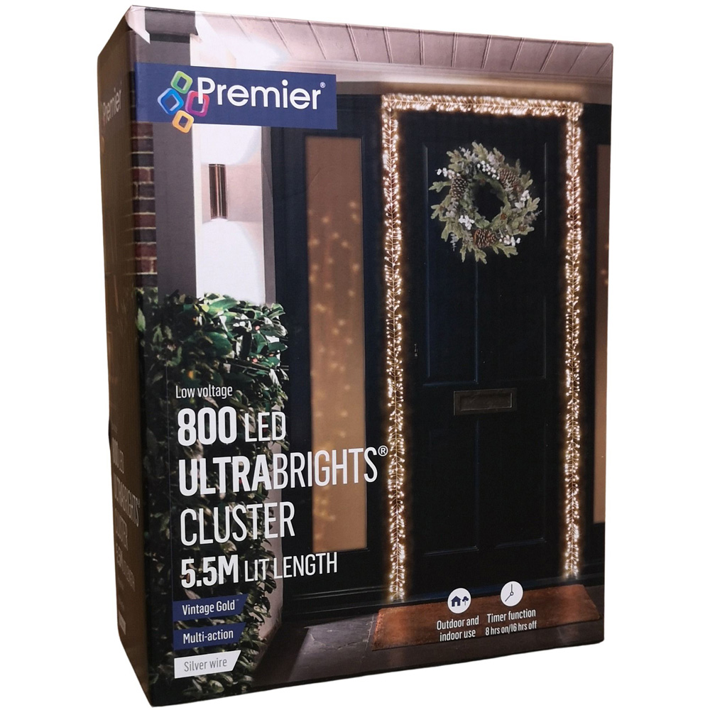 Premier UltraBrights 800 Multicolour LED Silver Pin Wire Christmas Cluster Light 5.5m Image 2