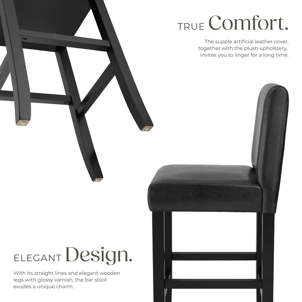 Tectake Black Leather Padded Bar Stool Image 3