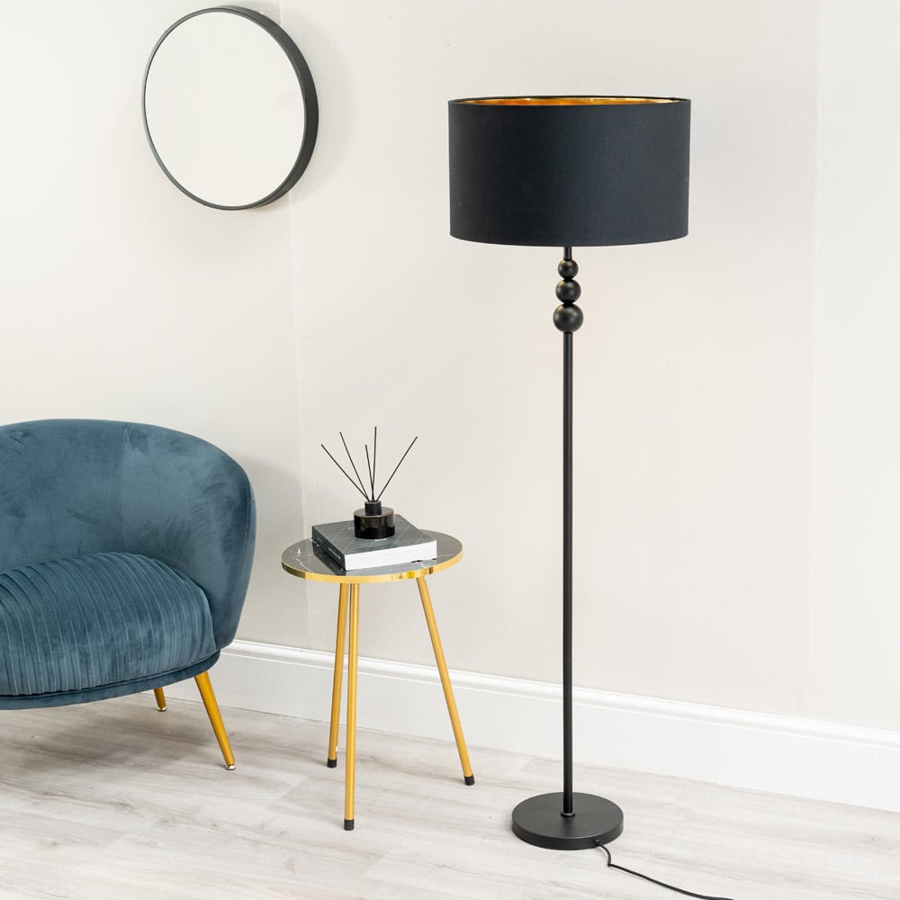 ValueLights Marissa Black and Gold Shade Black Ball LED Floor Lamp Image 4