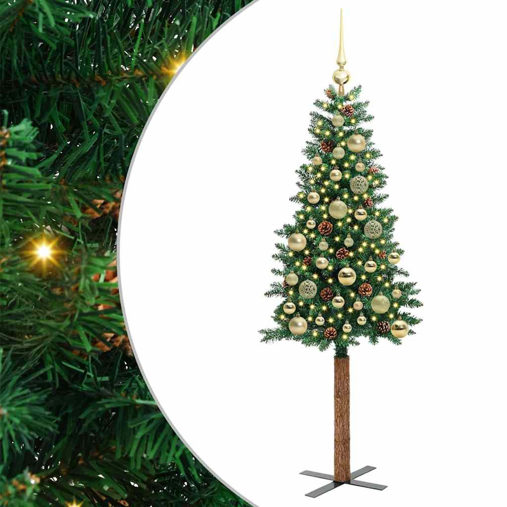 vidaXL Green Artificial Christmas Tree with Pinecones LEDs Gold Decoration Ornaments 5ft Image 2