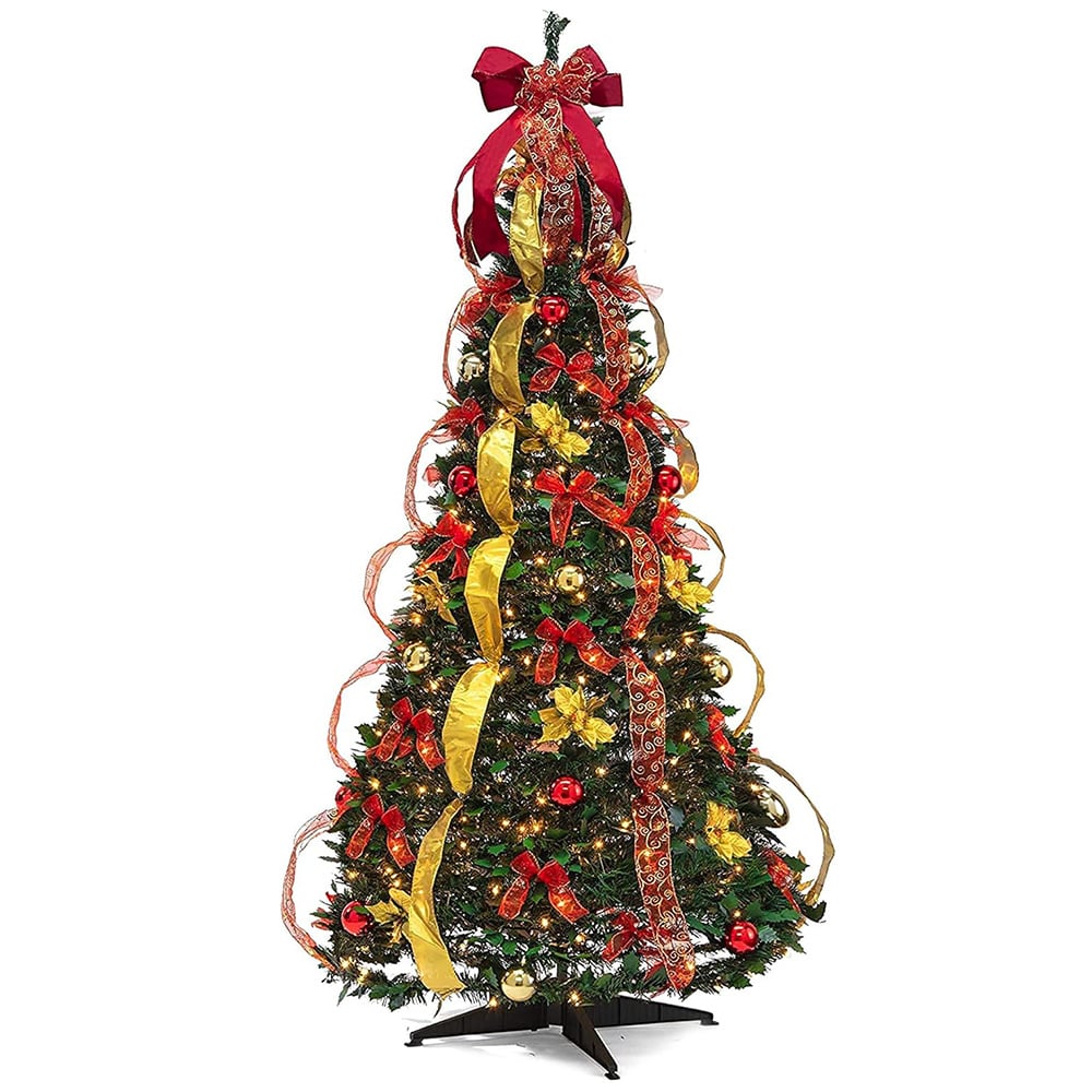 AMOS Pre Lit Warm White LED Pop Up Green Artificial Christmas Tree 6ft Image 1