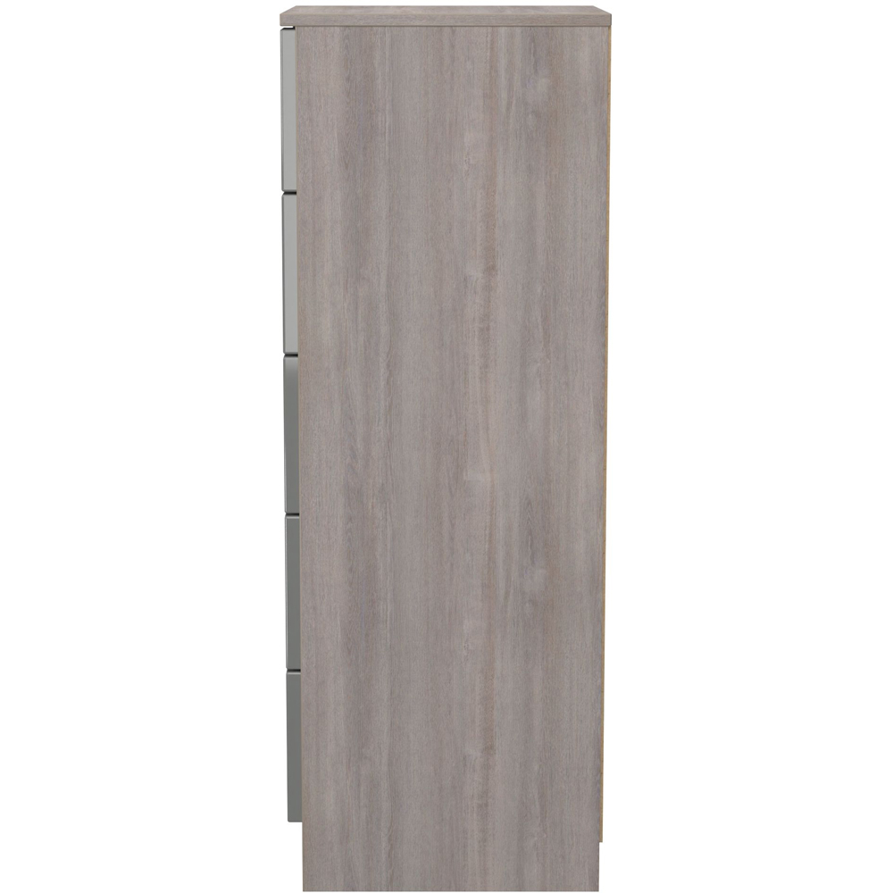 Crowndale Milan 5 Drawer Grey Gloss and Grey Oak Tall Bedside Cabinet Ready Assembled Image 3
