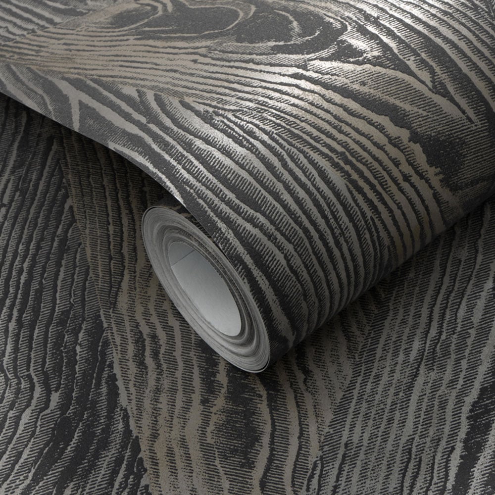 Erismann Sonata Wood Grain Charcoal Wallpaper Image 2