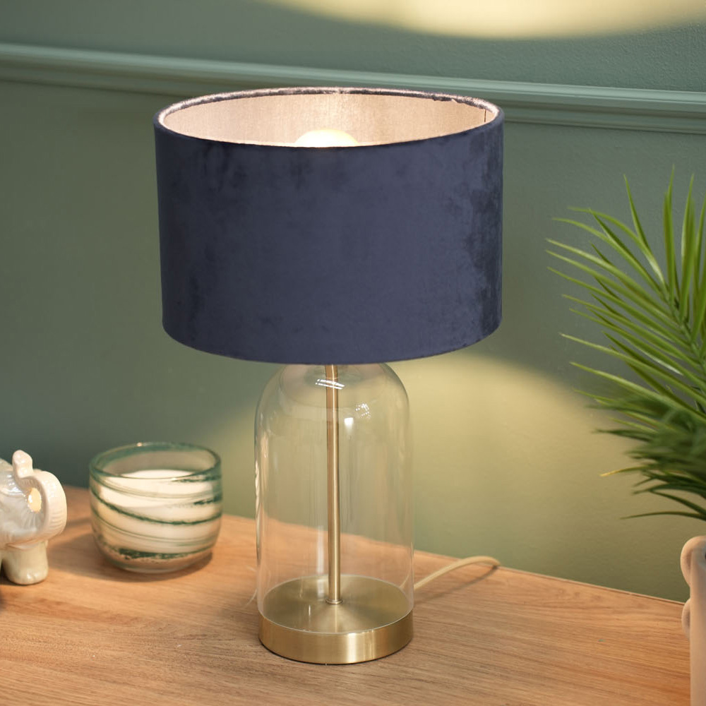 ValueLights Jessy Gold and Navy Velvet Shade Glass LED Table Lamp Image 3