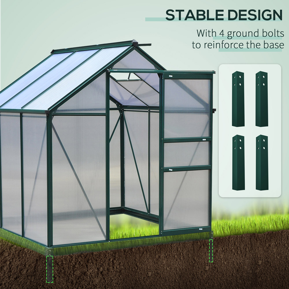 Outsunny 6 x 6ft Green Polycarbonate Greenhouse Image 6