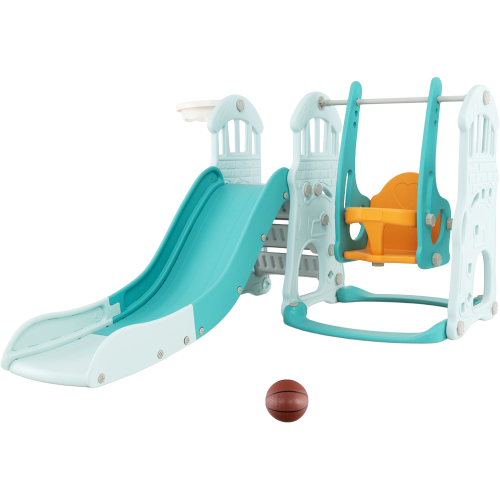 Costway 4-in-1 Toddler Green Slide and Swing Set Image 1