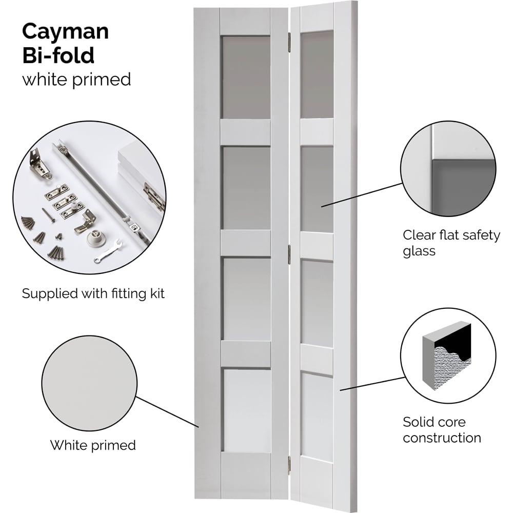 JB Kind Cayman Shaker White Glazed Bi-Fold Internal Door 1981 x 762mm Image 4