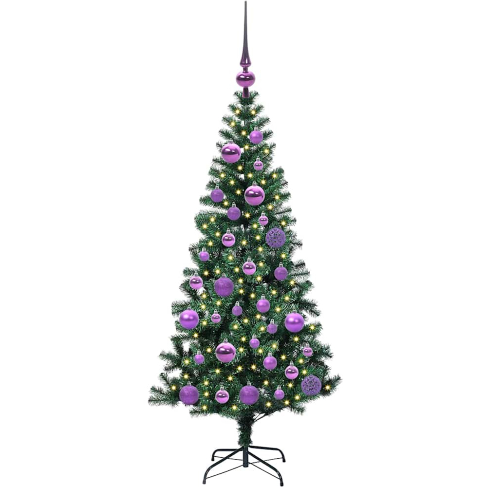 vidaXL Pre-Lit Lilac Baubles Green Artificial Christmas Tree 4ft Image 1