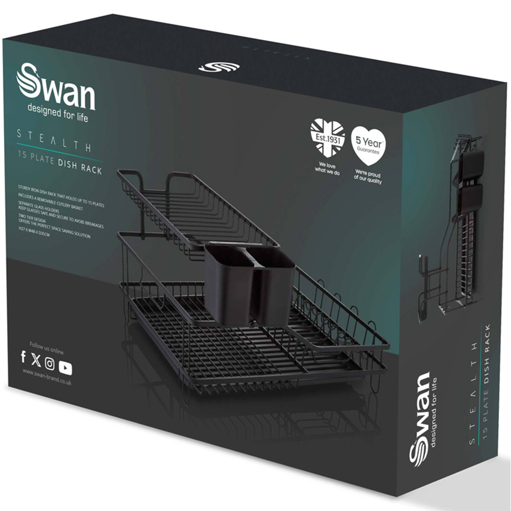 Swan Stealth 2-Tier Black 15 Plate Dish Rack Image 9
