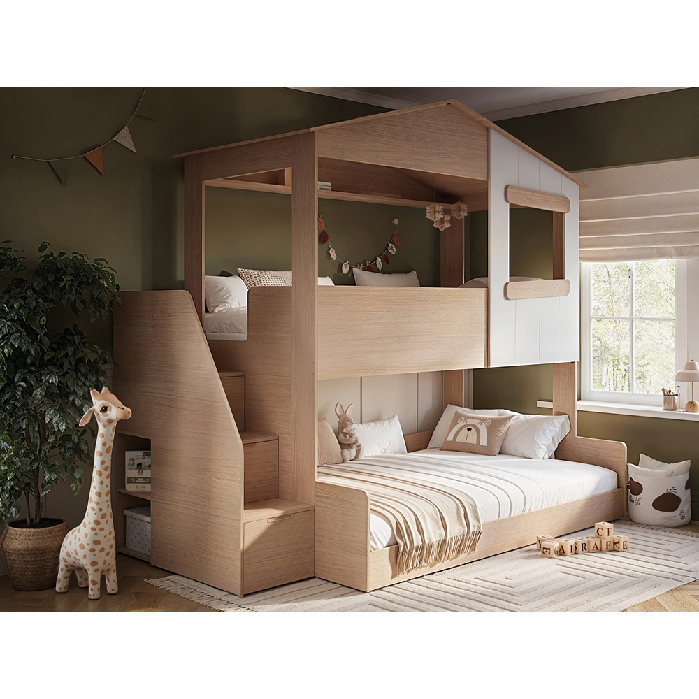 Flair Dreamland Oak Play House Triple Bunk Bed with Staircase Image 6