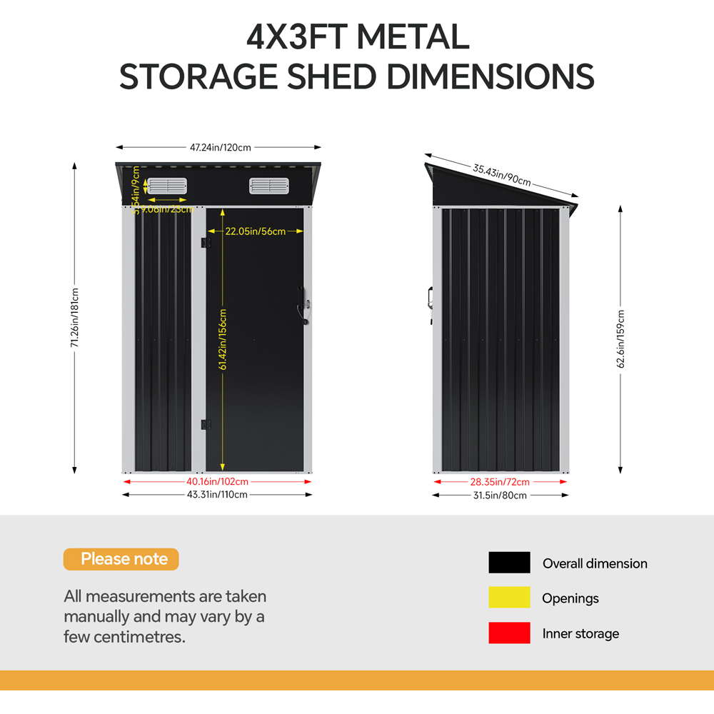 Living and Home 4 x 3ft Black Pent Quick Assembly Metal Garden Storage Shed Image 8