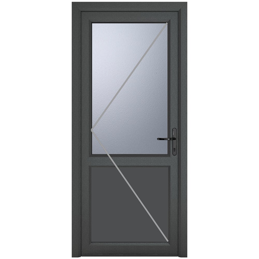 Crystal uPVC Double Glazed Grey White Door Half Glass Half panel Left hand Obscure Glass 890x2090mm Image 2