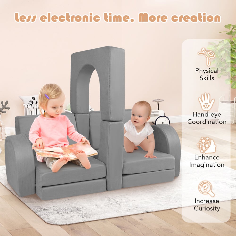 Costway Kids Grey 8 Piece Modular Kids Play Couch with Covers Image 6