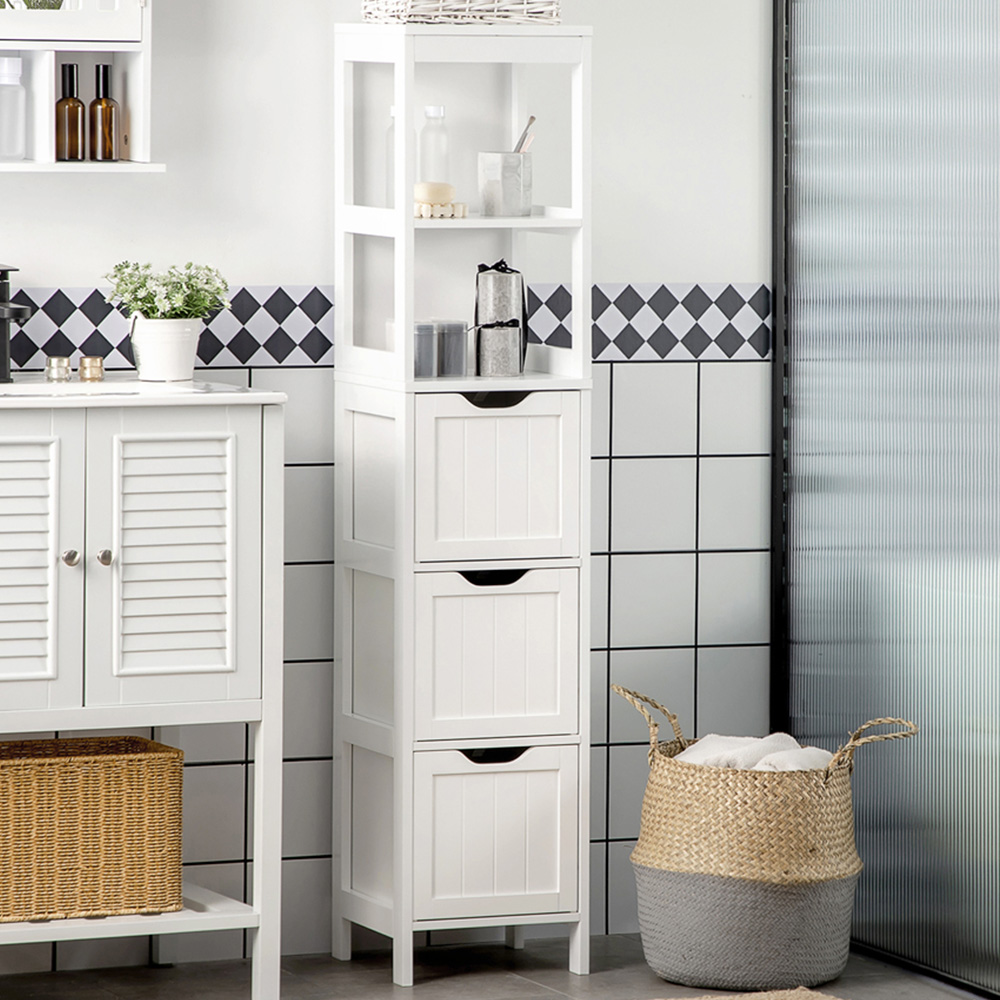 HOMCOM 3 Drawer 2 Open Shelf White Slim Bathroom Storage Unit Image 1