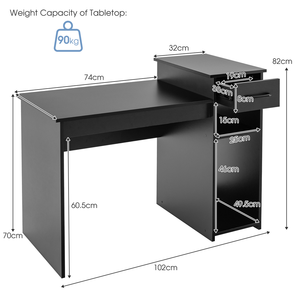 Costway Single Drawer 2 Shelf Computer Desk Black Image 9