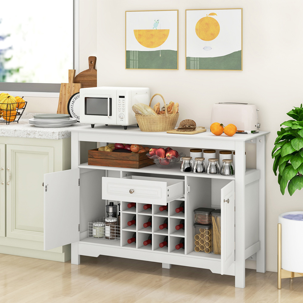 Costway 2 Door Single Drawer Single Shelf White Storage Cabinet with Wine Rack Image 8