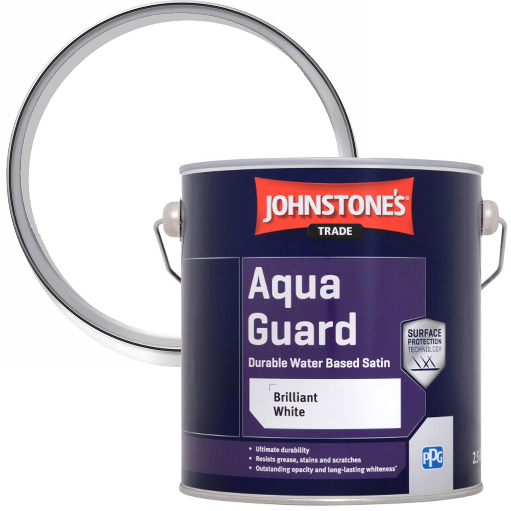 Johnstone's Trade Aqua Guard Brilliant White Satin Paint 2.5L Image 1