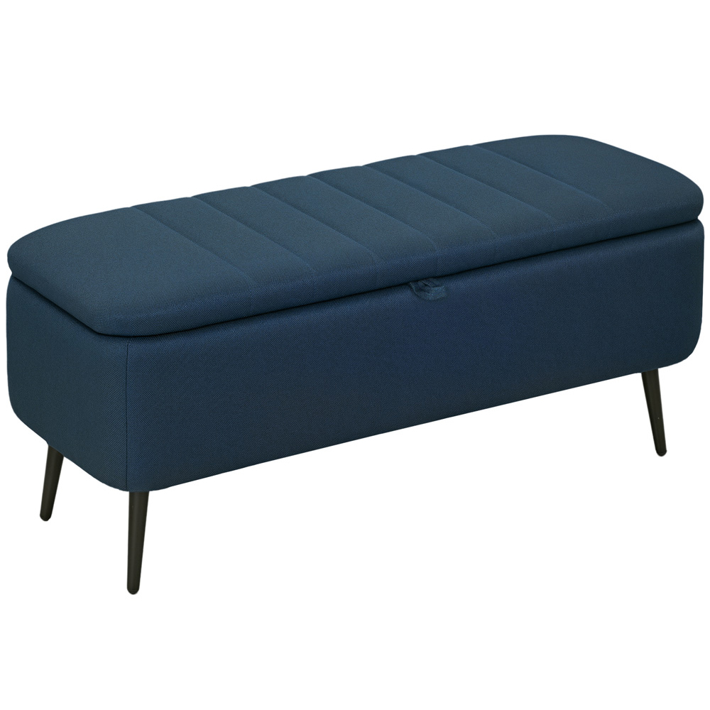 HOMCOM Blue Linen Fabric Storage Ottoman Bench Image 2