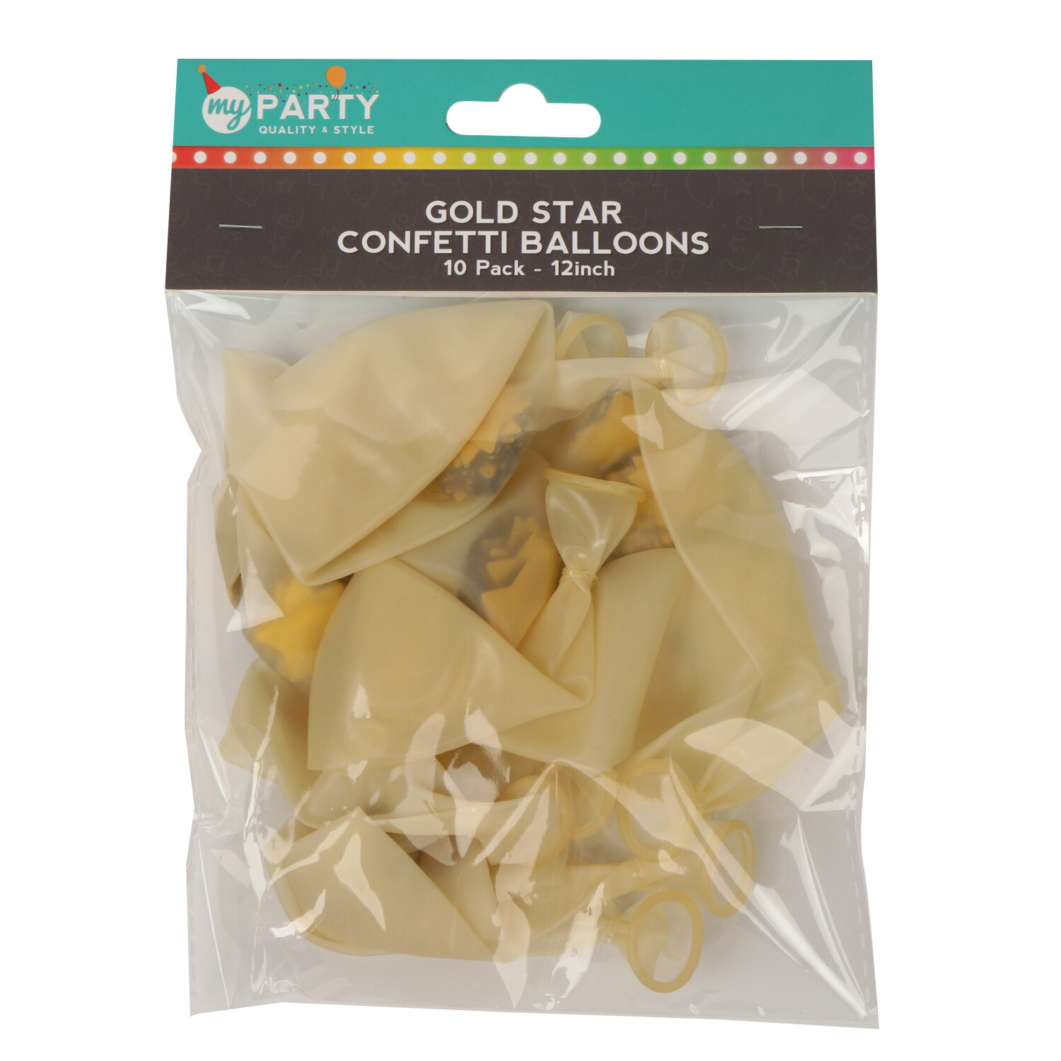 My Party Pack of 10 Star Confetti Balloons - Gold Image