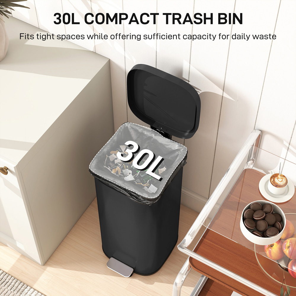 HOMCOM Black Pedal Bin with Removable Inner Bucket and Soft-Close Lid 30L Image 8