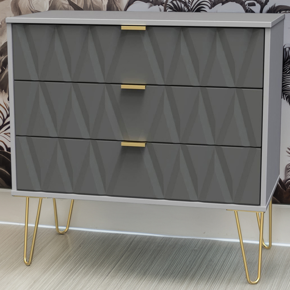 Crowndale Diamond 3 Drawer Matt Shadow and Grey Chest of Drawers Image 1