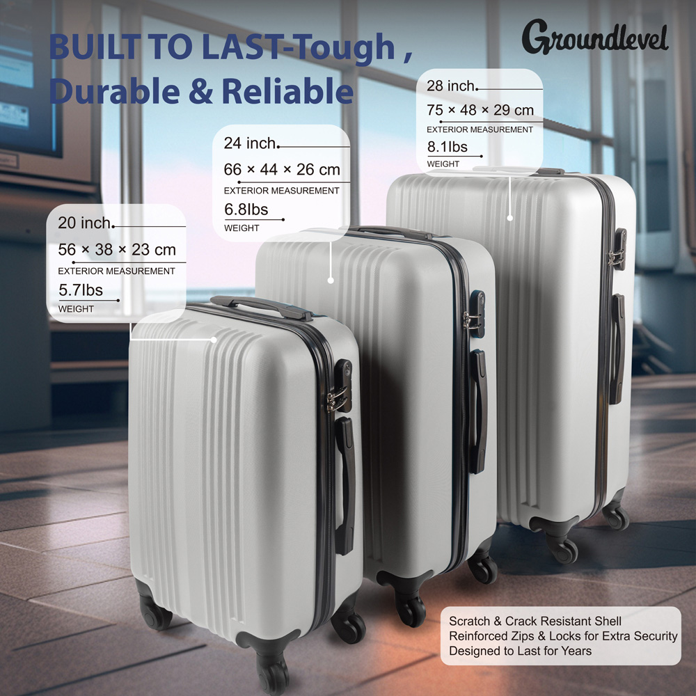 Groundlevel Delta Hard Shell Set of 3 Silver XL Luggage Suitcase Image 7