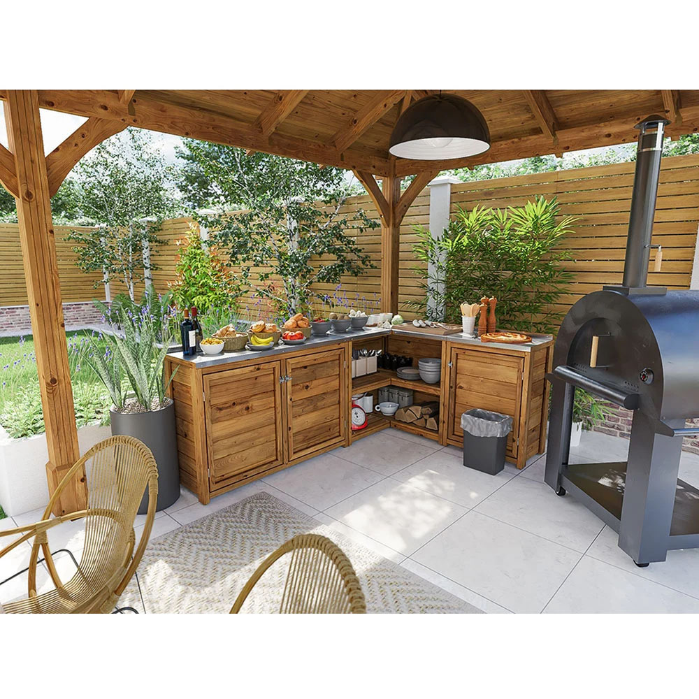 Dunster House 3 Door 2 Shelf Stainless Steel Countertop L-Configuration Garden Kitchen Unit Image 5