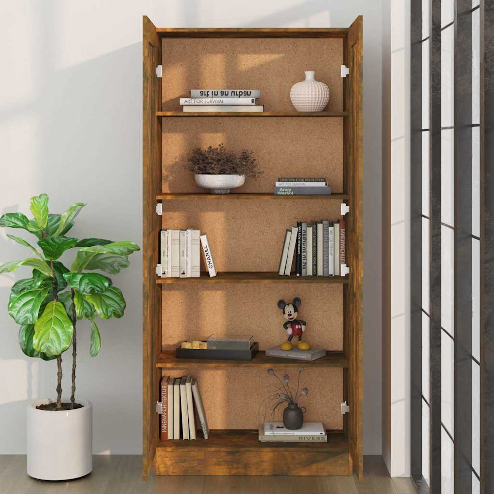 vidaXL 2 Door Smoked Oak Bookcase Image 1