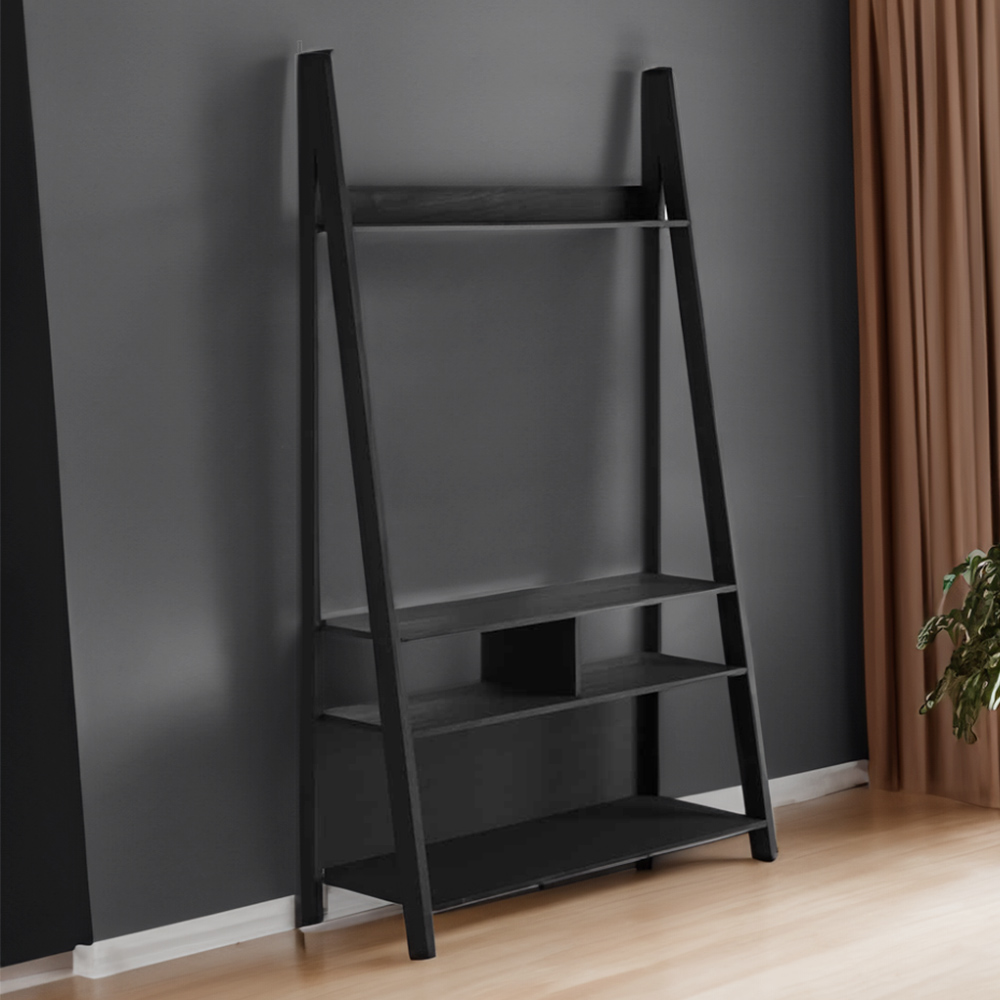 Tiva 4 Shelf Black Ladder TV Unit Image 1