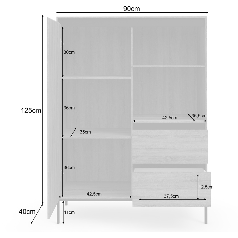 Loft24 Bari Single Door 2 Drawer Oak Black Storage Cabinet Image 7