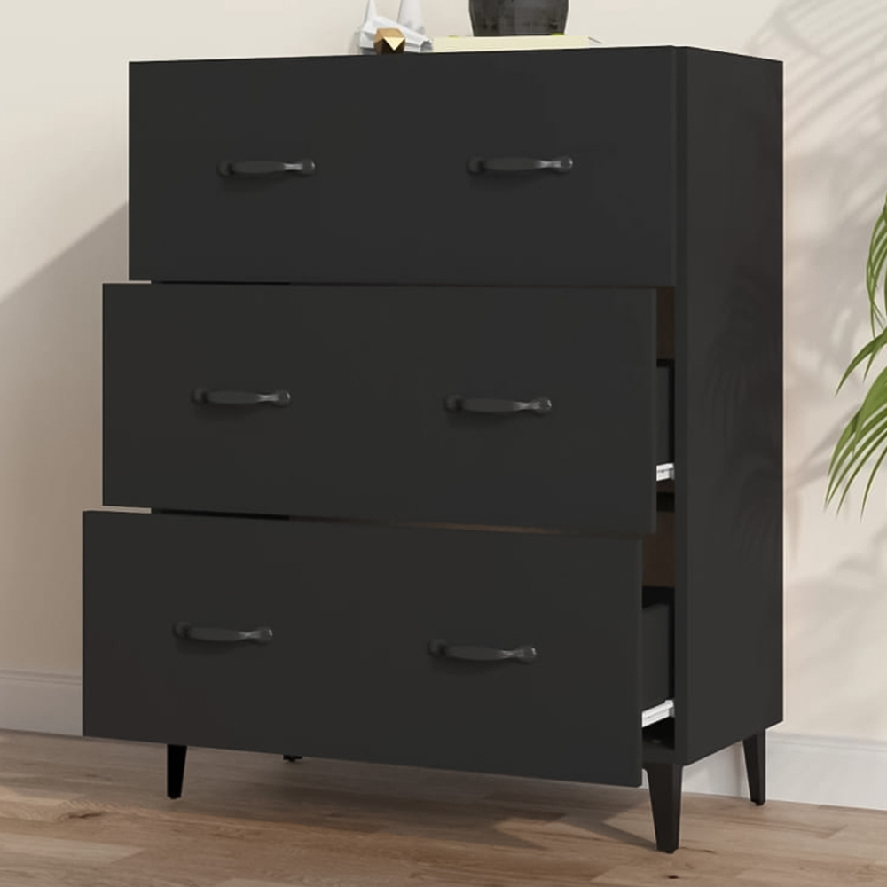 vidaXL 3 Drawer Black Wooden Sideboard Image 1