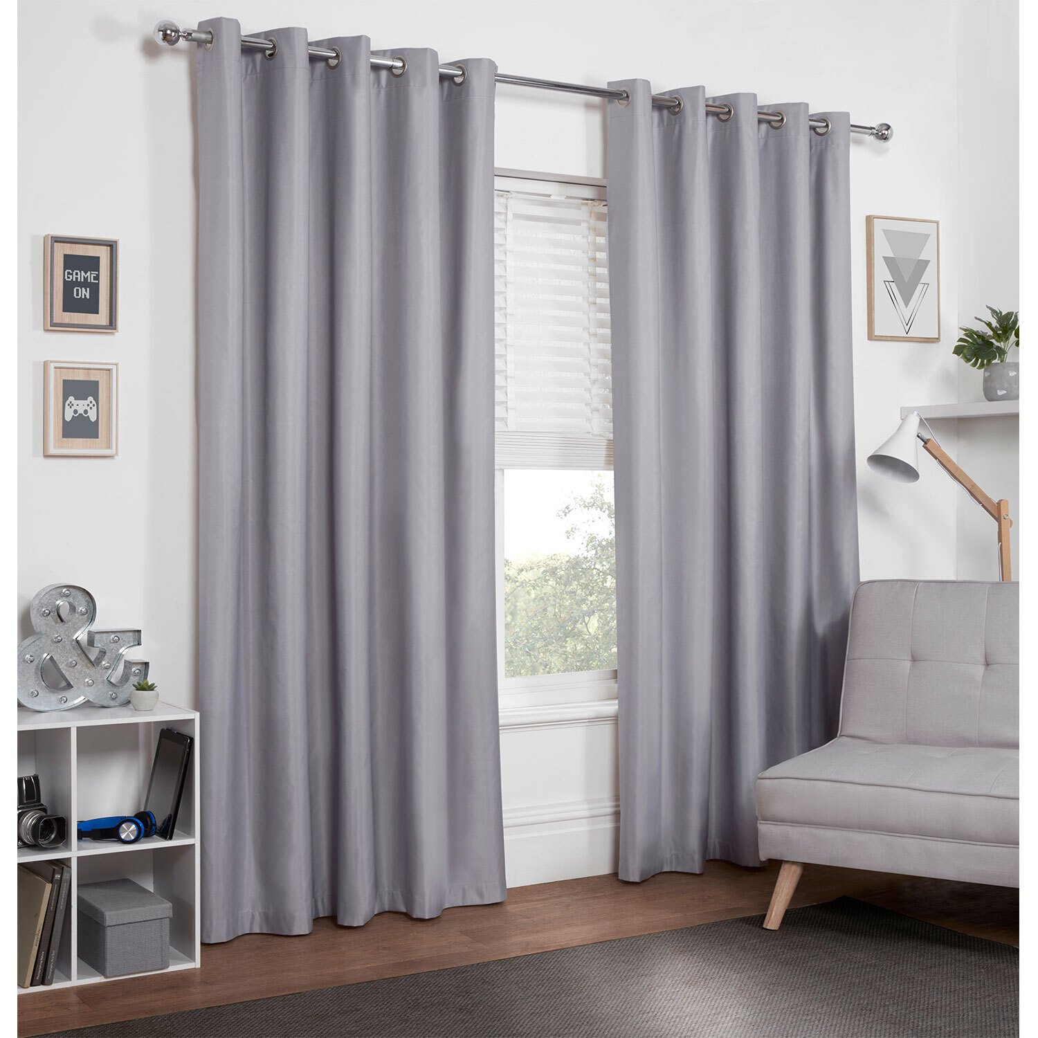 Grey Kids Blackout Eyelet Curtains 168cm Image 2