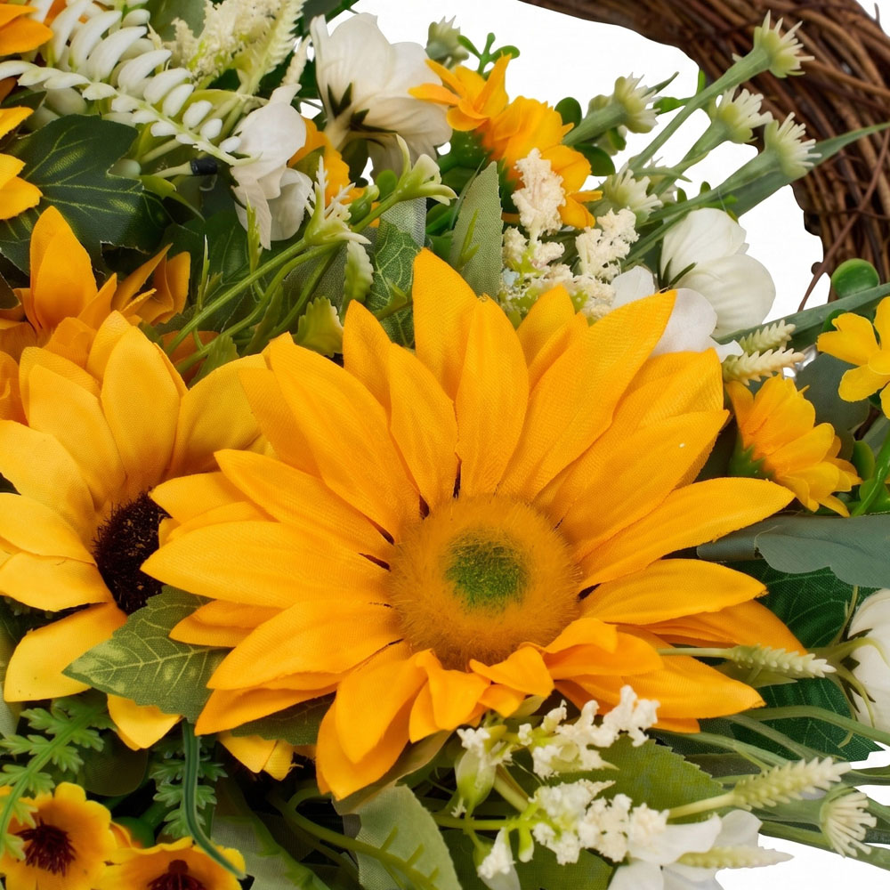 Living and Home Artificial Yellow Sunflower Door Wreath 45 x 36cm Image 6