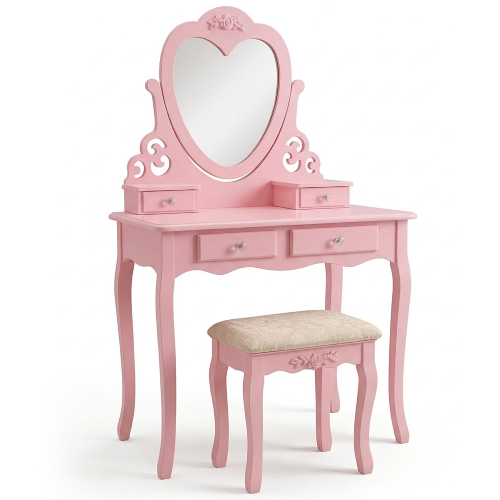 Portland 4 Drawer Pink Dressing Table Set with Mirror Image 2