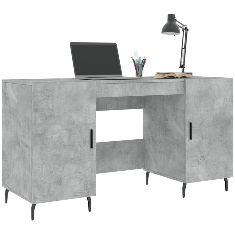 vidaXL 2 Door Computer Desk Concrete Grey and Black Image 3