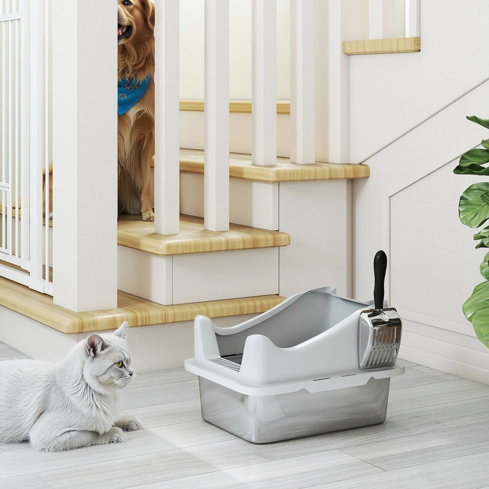 PawHut 43 x 33 x 25cm Stainless Steel Cat Litter Box with High Sides Image 3